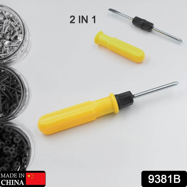 Small Pocket Size 2 in 1 Slotted Cross Head Double Sided Flat Magnetic Screwdriver with PVC Plastic Coated Handle (1 Pc) - dailyneed.life