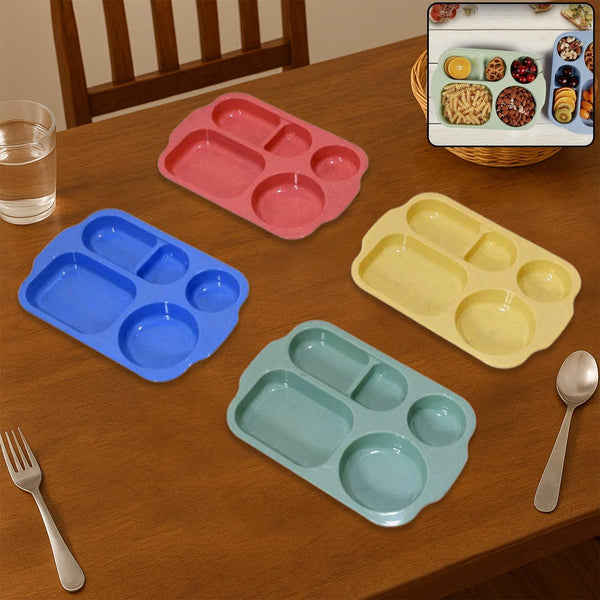 Divided Plates, 5 Compartments 32 CM Split Plates, Shatterproof Separating Plates For Kids And Adults, Microwave and Dishwasher Tableware Set, Multi-Colour, Modern (4 Pc Set) - dailyneed.life