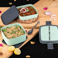 Customized GREEN DOUBLE-LAYER PORTABLE LUNCH BOX STACKABLE WITH CARRYING HANDLE AND SPOON LUNCH BOX , Bento Lunch Box - dailyneed.life