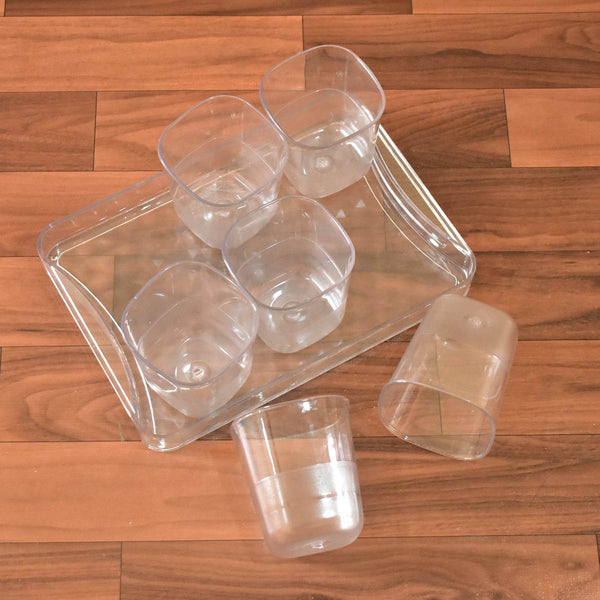 6pc Glasses Set With tray Stylish Transparent Water Glass / Juice Glass / Beer Glass / Wine Glass Plastic Glass Set - dailyneed.life