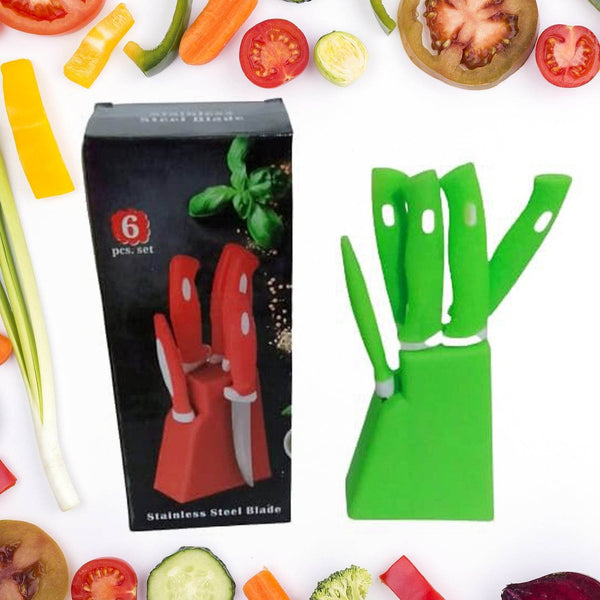 Stainless Steel Knife & Peeler Set with Stand - 6 Pcs - dailyneed.life