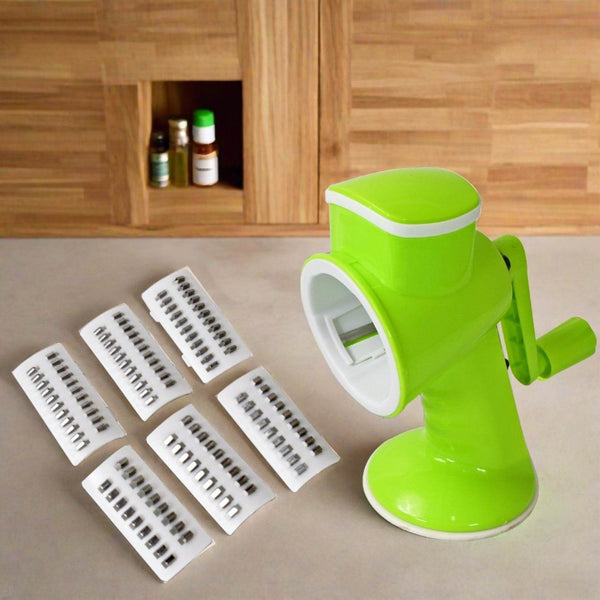 6 in 1 Multi functional Vegetable Cutter & Slicer Hand Machine Cutting, Slice, Cut Thick, Cut Silk All in one –Vegetable Chopper Cutter & Slicing Cutter Barrel - Vegetable Grater with 6 Removable Blades - dailyneed.life