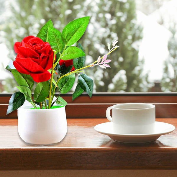 Artificial Rose Flower Plant With Pot, For Home Office Or Gift - dailyneed.life