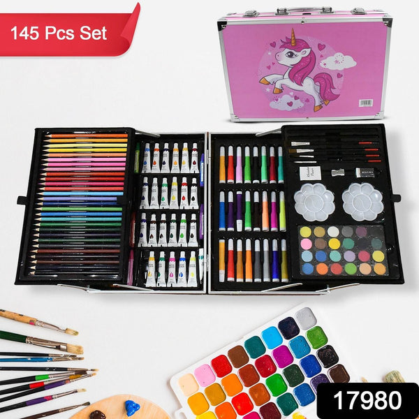 17980 Professional Art Set-Drawing Painting Sketching Coloring Kids Set All in 1 Art Case Perfect for Kids with Unicorn Design Case, Shading Crayons Oil Pastels Color Set Watercolor Cakes Paint Brush Sharpener Eraser (145 Pcs Set) - dailyneed.life