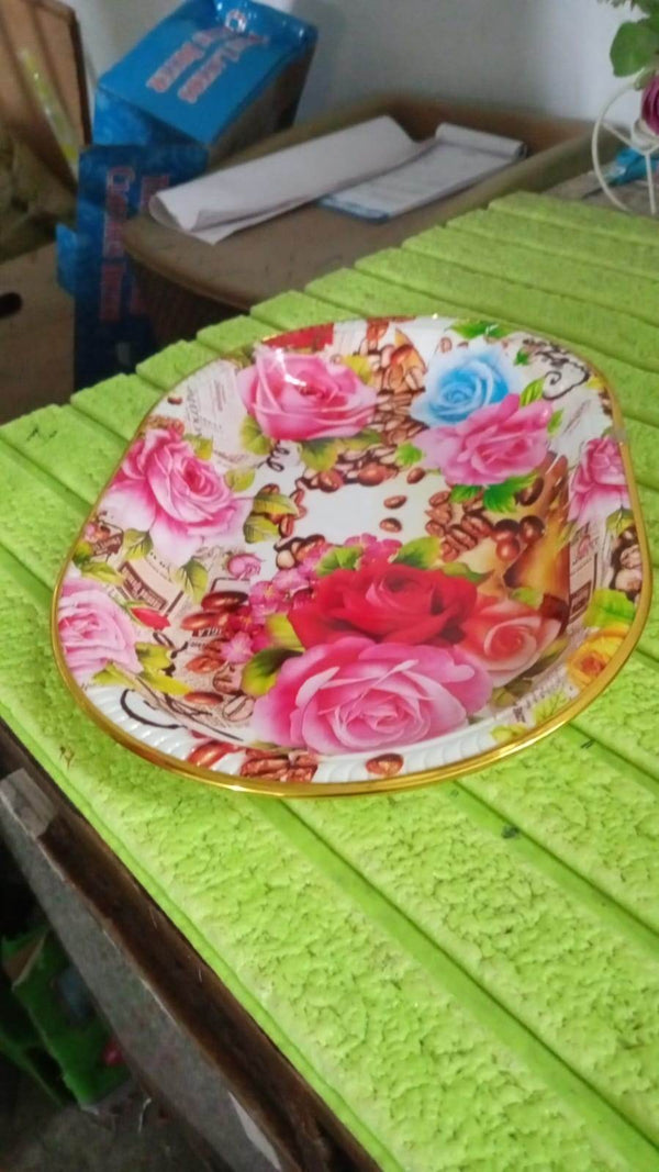 Big Plastic Flower Printed Design Serving Tray (1 Pc / 35 x 24 CM / Mix Color) - dailyneed.life