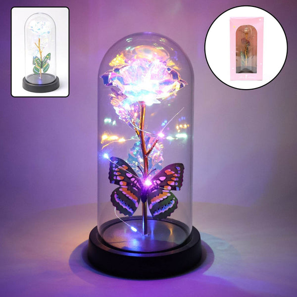 LED Light-Up Eternal Rose with Butterfly in Transparent Dome (1 Pc / Battery not Included) - dailyneed.life