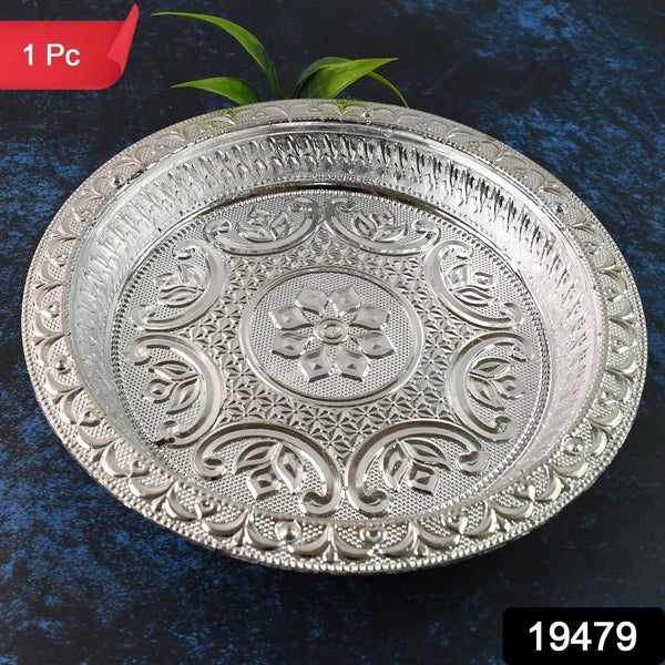 Traditional Silver Finish Plastic Pooja Thali (1 Pc) - dailyneed.life