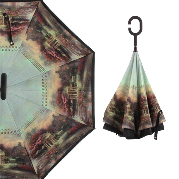 Printed Travel Windproof Umbrella (Reverse Umbrella) - dailyneed.life