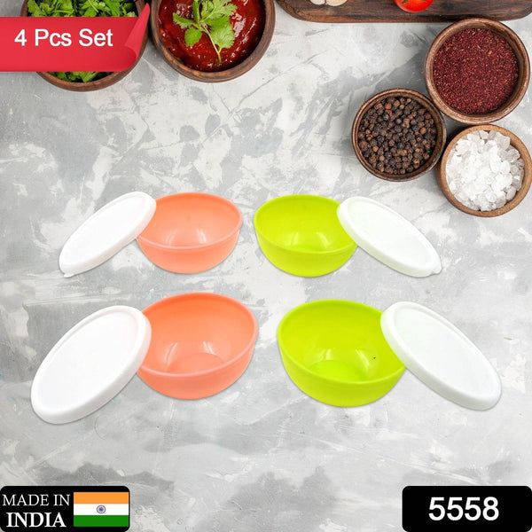 Multipurpose Small Round Plastic Bowl / Katori With Lid, Microwave Safe Reusable Lightweight Bowl, Dishwasher Safe Chutney Bowl (4 Pcs Set) - dailyneed.life