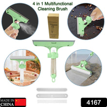 4 in 1 Multifunctional Glass Scraper, Window Glass Wiper with Watering Can, Silicon Cleaning Squeegee with Two Brush Heads, Practical Squeegee for Shower Doors, Windows, Tiles and Car Glass - dailyneed.life
