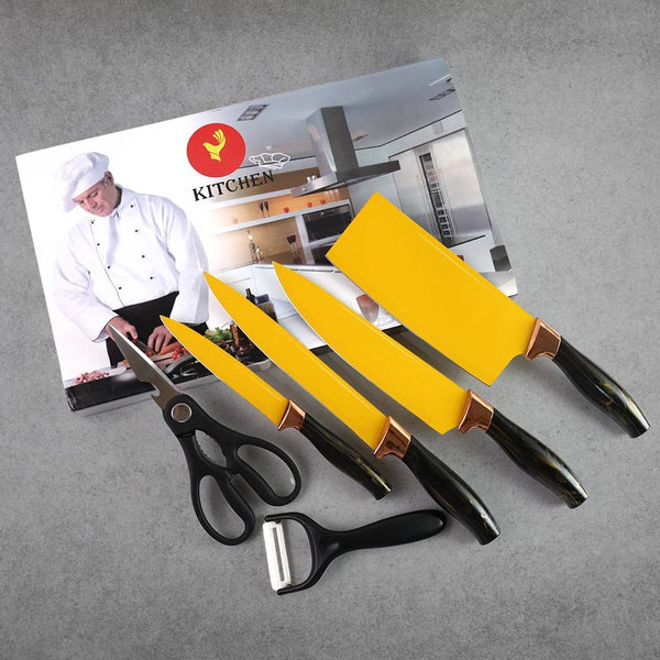 6 Pcs Professional Kitchen Knife Set with Chef Knives, Cleaver, Peeler & Scissors - dailyneed.life
