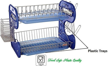 STAINLESS STEEL DRAIN BOWL STORAGE RACK HOLDER PLATE DISH CUTLERY CUP RACK WITH TRAY KITCHEN SHELF STAND - dailyneed.life