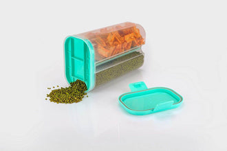 Plastic 2 Sections Air Tight Transparent Food Grain Cereal Storage Container (2 ltr) (With Box) - dailyneed.life
