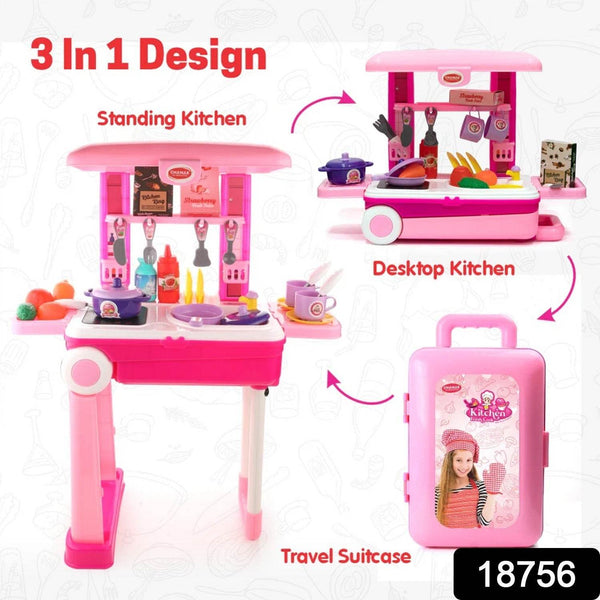 3-in-1 Kitchen Set for Kids with Suitcase – Role Play Cooking Toy for Girls & Boys (3+) - dailyneed.life
