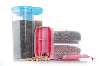 Plastic 2 Sections Air Tight Transparent Food Grain Cereal Storage Container (2 ltr) - dailyneed.life