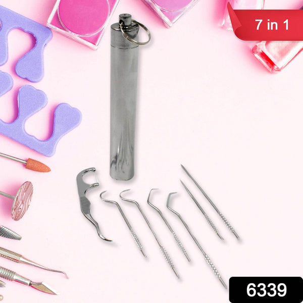 7 IN 1 STAINLESS STEEL TOOTHPICK FLOSSIER SET (1 SET / With Case) - dailyneed.life