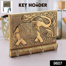 Wooden Key Holder for Home Decor Stylish Metal Gold Antique Elephant Design (1 Pc) - dailyneed.life