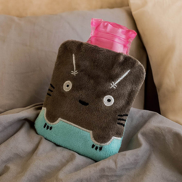 Grey Cat Print Small Hot Water Bag with Cover for Pain Relief - dailyneed.life
