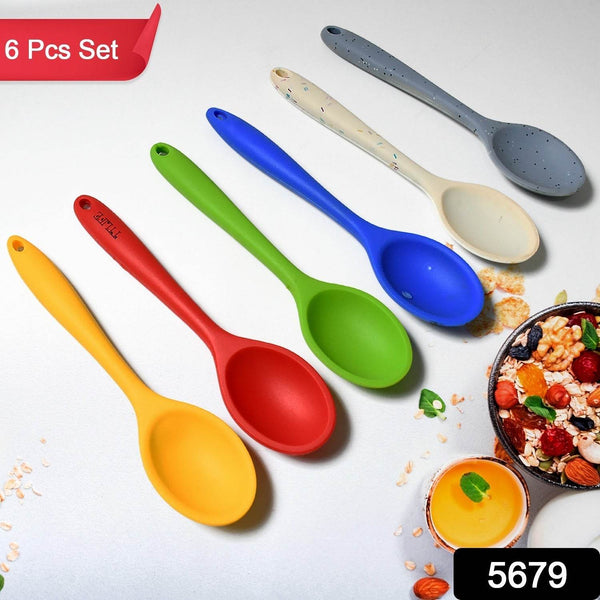 Multipurpose Silicone Spoon, Silicone Basting Spoon Non-Stick Kitchen Utensils Household Heat-Resistant Non Stick Spoons Kitchen Cookware Items For Cooking and Baking (6 Pcs Set) - dailyneed.life