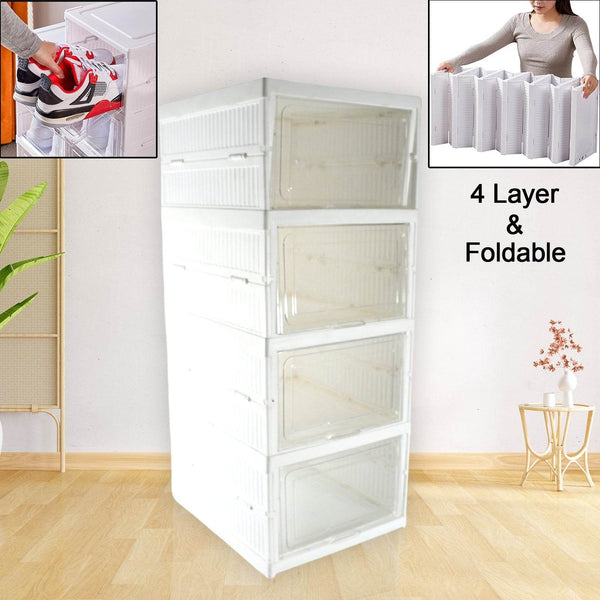 Stackable Multifunctional Storage, for Clothes Foldable Drawer Shelf Basket Utility Cart Rack Storage Organizer Cart for Kitchen, Pantry Closet, Bedroom, Bathroom, Laundry (4 Layer / 1 Pc) - dailyneed.life