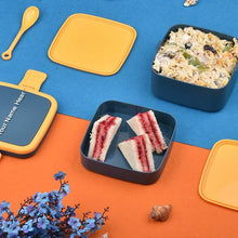 Customized BLUE DOUBLE-LAYER PORTABLE LUNCH BOX STACKABLE WITH CARRYING HANDLE AND SPOON LUNCH BOX , Bento Lunch Box - dailyneed.life
