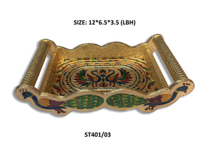 Peacock Design Glass with Handle and Handicraft Serving Tray Set - dailyneed.life