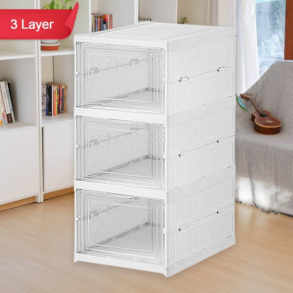 Stackable Multifunctional Storage, for Clothes Foldable Drawer Shelf Basket Utility Cart Rack Storage Organizer Cart for Kitchen, Pantry Closet, Bedroom, Bathroom, Laundry (3 Layer / 1 Pc) - dailyneed.life