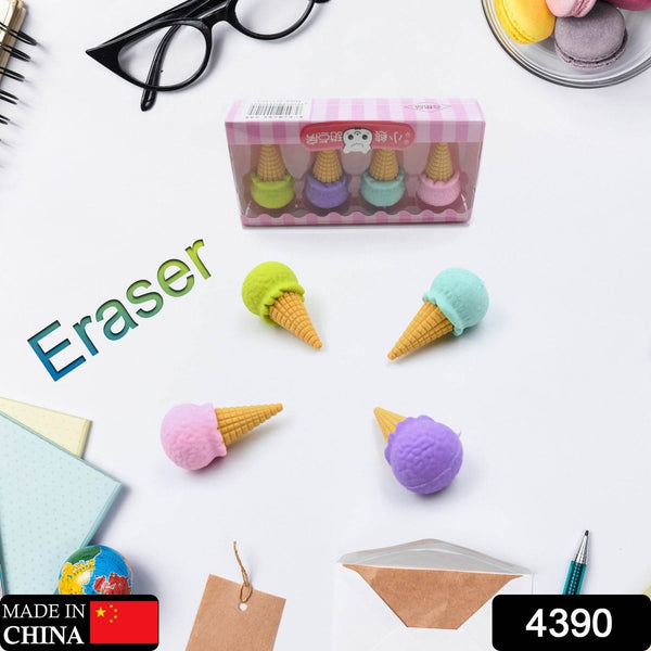 Cone Eraser for Girls & Boys / Eraser for School B'Day Return Gift Party Doughnut Lollipop Ice Cream Theme Shape Erasers Pencils Set for Kids Educational Stationary kit, School Supplies (1 Set 4 Pc) - dailyneed.life