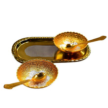 Gold Silver Plated 2 Bowl 2 Spoon Tray Set Brass with Red Velvet Gift Box Serving Dry Fruits Desserts Gift - dailyneed.life