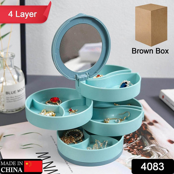 4 Layers Jewellery Box, 360 Degree Rotating Jewelry Box, Jewelry and Earring Organizer Box with Mirror, Accessory Storage Box, Travel Decor Portable Jewelry Case Ornaments Storage Box Necklace Jewelry Organizer Jewelry Organizer Box - dailyneed.life