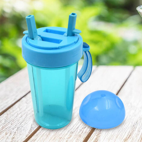 2 Drinks in 1 Cup Water Bottle, Stable Sturdy Dual Use Bottle 2 Straws for Shopping Travel for Outdoor Activities (1 Pc) - dailyneed.life