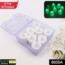 GREEN FLAMELESS LED TEALIGHTS, SMOKELESS PLASTIC DECORATIVE CANDLES - LED TEA LIGHT CANDLE FOR HOME DECORATION, Diwali (PACK OF 8) - dailyneed.life