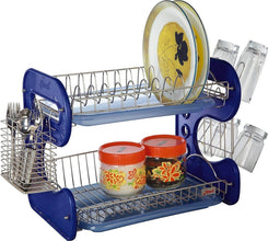 STAINLESS STEEL DRAIN BOWL STORAGE RACK HOLDER PLATE DISH CUTLERY CUP RACK WITH TRAY KITCHEN SHELF STAND - dailyneed.life