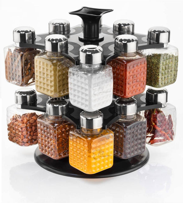 All New Square 16 Bottle Design 360 Degree Revolving Spice Rack Container Condiment, Pieces Set, Square Small Container - dailyneed.life