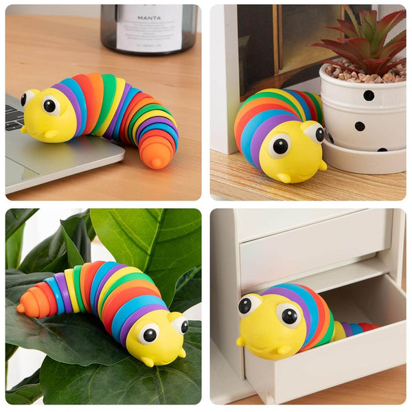 3D Rainbow Color Plastic Slug Fidget Toys, Stress Relieving Toy, Sensory Slug Toy for Boys and Girls, Finger slug Toy, for Autistic, Caterpillar Fidget Toys Stress Relief Gifts for Toddlers Kids Adults (1 Pc) - dailyneed.life