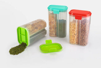 Plastic 2 Sections Air Tight Transparent Food Grain Cereal Storage Container (2 ltr) (With Box) - dailyneed.life