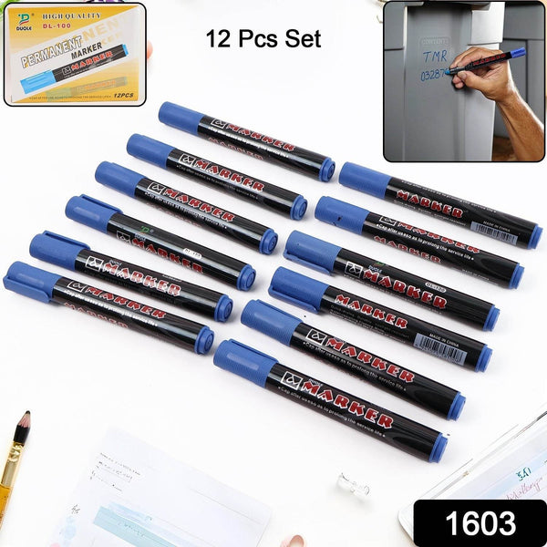 Premium Permanent Blue Marker Pen Set (12 Pc) - dailyneed.life