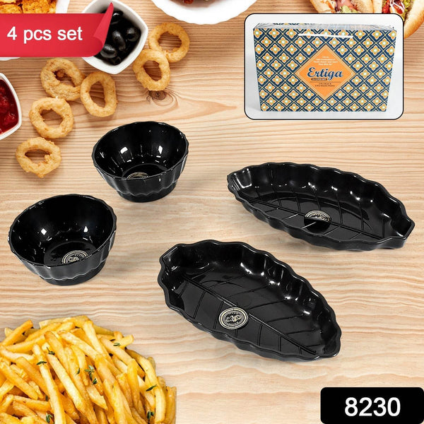 Ertiga Round Ceramic Bowl With Plastic leaf shape Serving platter Portable, Lightweight Breakfast, Serving Bowl | Highly Durable Material | Ideal for Rice, Pasta, Desserts Home & Kitchen Serving Bowl & platter (4 Pcs set) - dailyneed.life