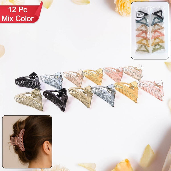 Triangle Shape Mix Color Plastic Hair Claw Clip – 12 Pc Durable Grip for Women and Girls - dailyneed.life