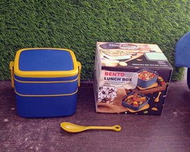 Blue Double-Layer Portable Bento Lunch Box – Stackable with Handle & Spoon - dailyneed.life