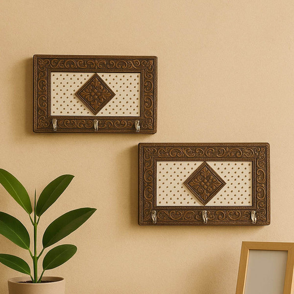 Handicraft Meenakari Wooden keyholder | Wall Hanging Key Holder Style for Your Home Decor & Gift Keys Stand for Entryway, Kitchen, Office, Bedroom Decorative Keys Organizer keyholder (2 Pc Set) - dailyneed.life