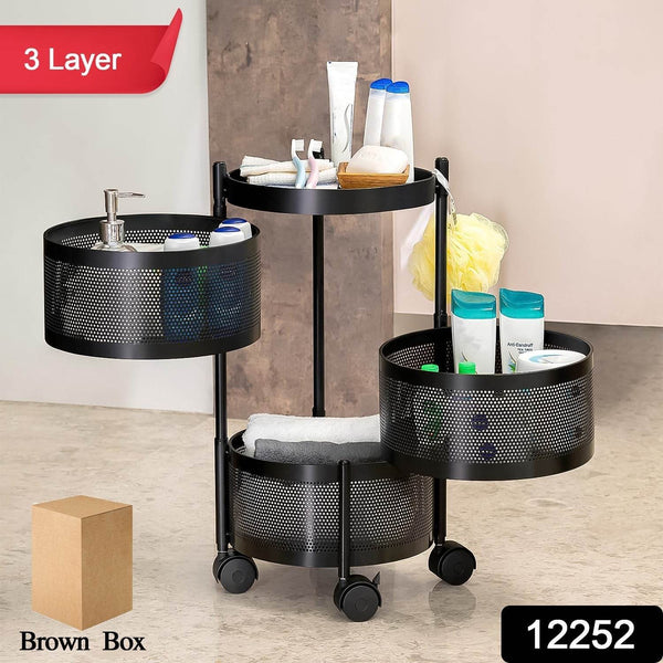 Metal Round High Quality Kitchen Trolley with Wheels (3 Layer / 1 Pc) - dailyneed.life