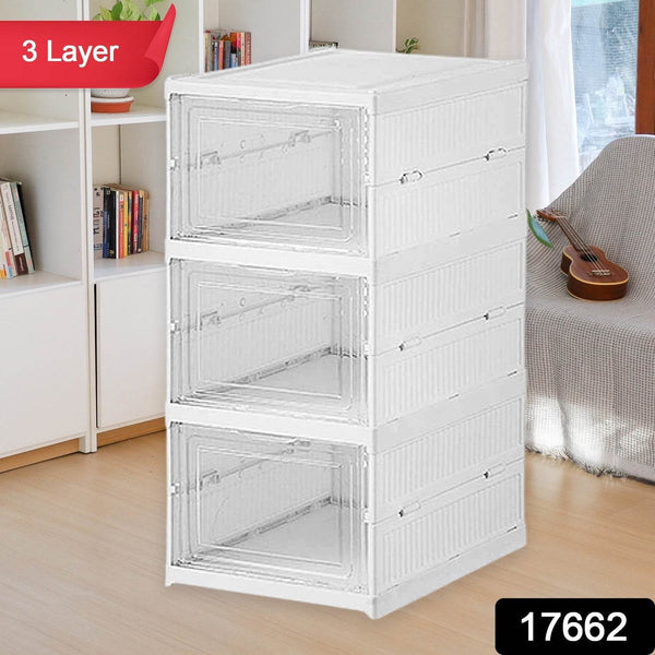 Stackable Multifunctional Storage, for Clothes Foldable Drawer Shelf Basket Utility Cart Rack Storage Organizer Cart for Kitchen, Pantry Closet, Bedroom, Bathroom, Laundry (3 Layer / 1 Pc) - dailyneed.life