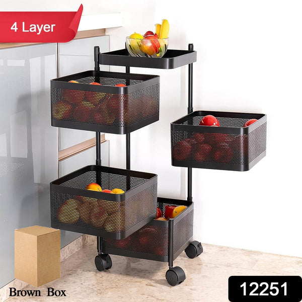 Metal Square High Quality Kitchen Trolley with Wheels (4 Layer / 1 Pc) - dailyneed.life