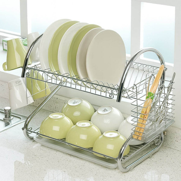 STAINLESS STEEL RECTANGLE DISH DRAINER RACK / BASKET WITH DRIP TRAY - dailyneed.life