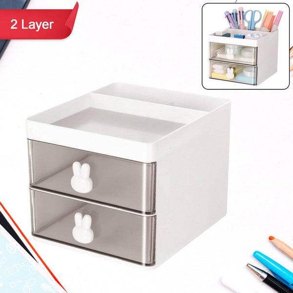 2 Layer 5 Compartment Desk Organizer with Transparent Drawer (1 Pc / 15×13×11 Cm) - dailyneed.life