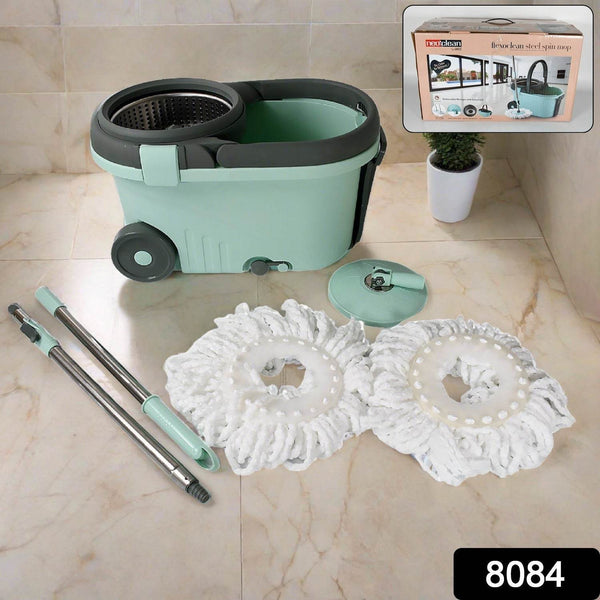 Ganesh Quick Spin Mop Steel Spin, Bucket Floor Cleaning, Easy Wheels & Big Bucket, Floor Cleaning Mop With Bucket, 2 Micro fiber head / Refill - dailyneed.life