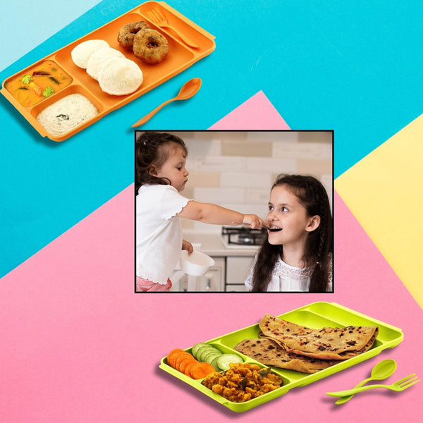 4-Compartment Plastic Dish Set with Spoon & Fork – Versatile Dinner & Pav Bhaji Plate - dailyneed.life