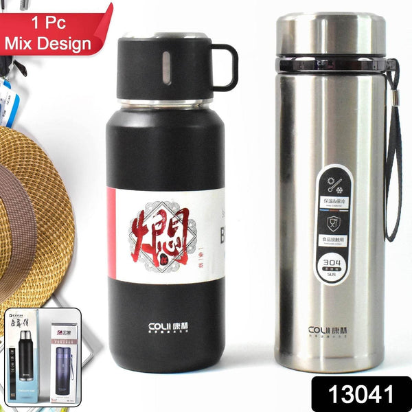 Stainless Steel Vacuum Insulated Water Bottle – 900ML Approx, Leak-Proof, Wide Mouth with Hanging Strap (Mix Color) - dailyneed.life