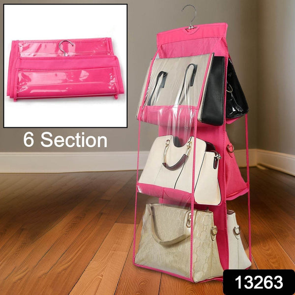 6 Pockets Hanging Purse Handbag Organizer Clear Hanging Shelf Bag (1 Pc) - dailyneed.life